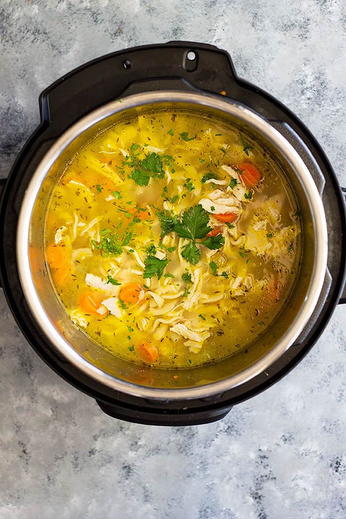 Overhead view of soup in the instant pot ready to be served. 