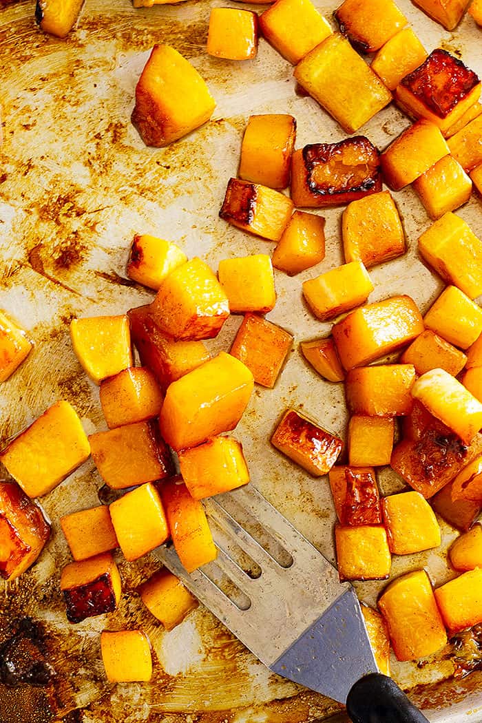 This Maple Roasted Butternut Squash is a great side dish for the holidays! It's healthy, easy to make, and full of flavor! #butternutsquash #roastedvegetables