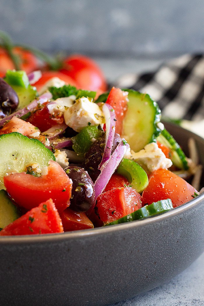 A close up of Greek Salad. 