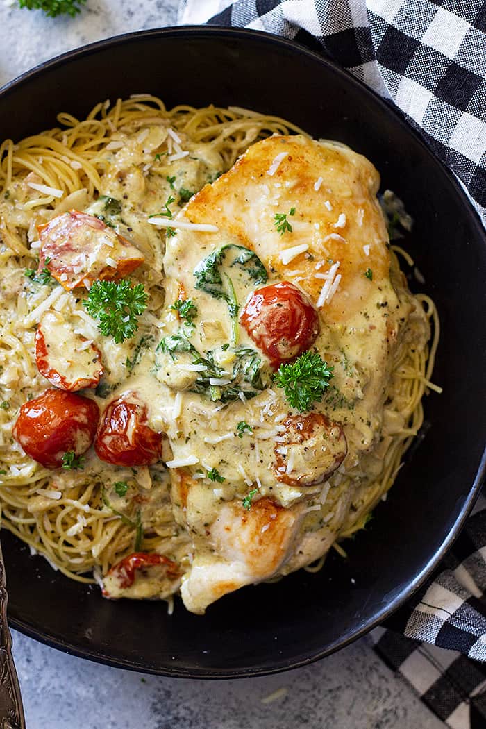 tuscan chicken in a skillet