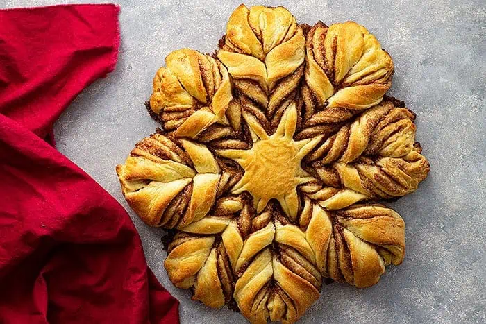 Snowflake bread fresh from the oven. Top down view to show the pretty pattern. 