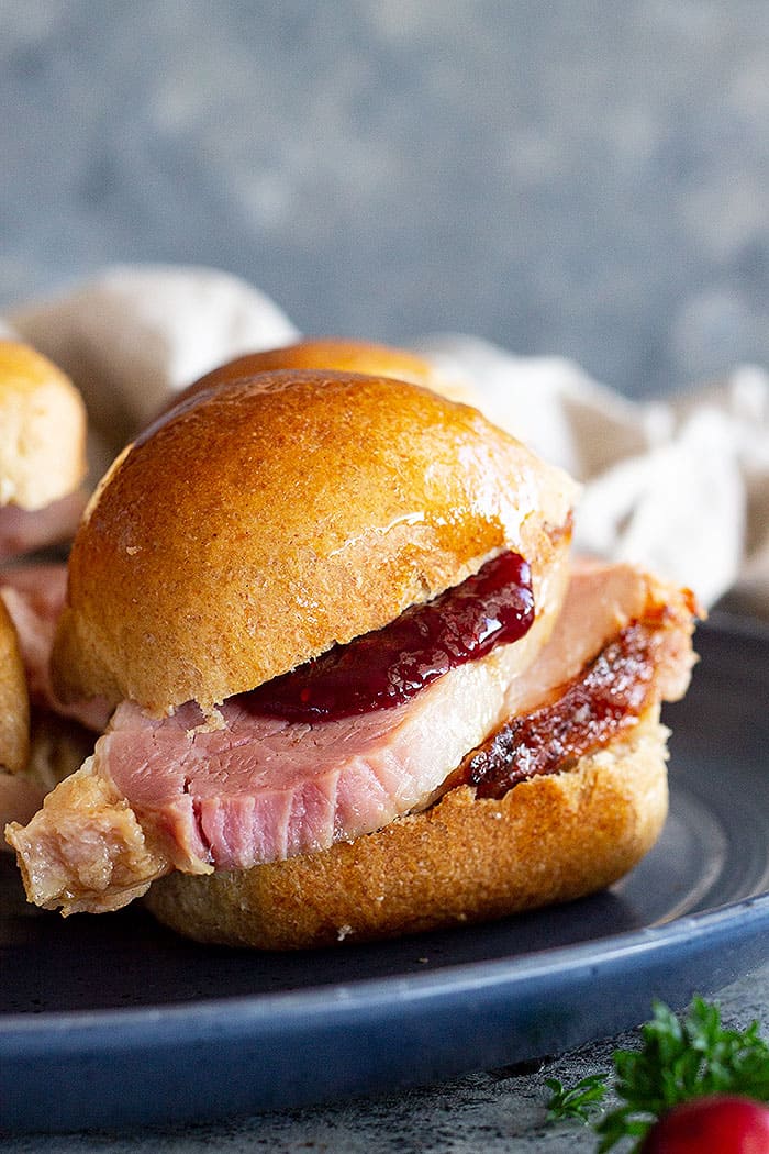 A ham sandwich made from the the honey wheat rolls.
