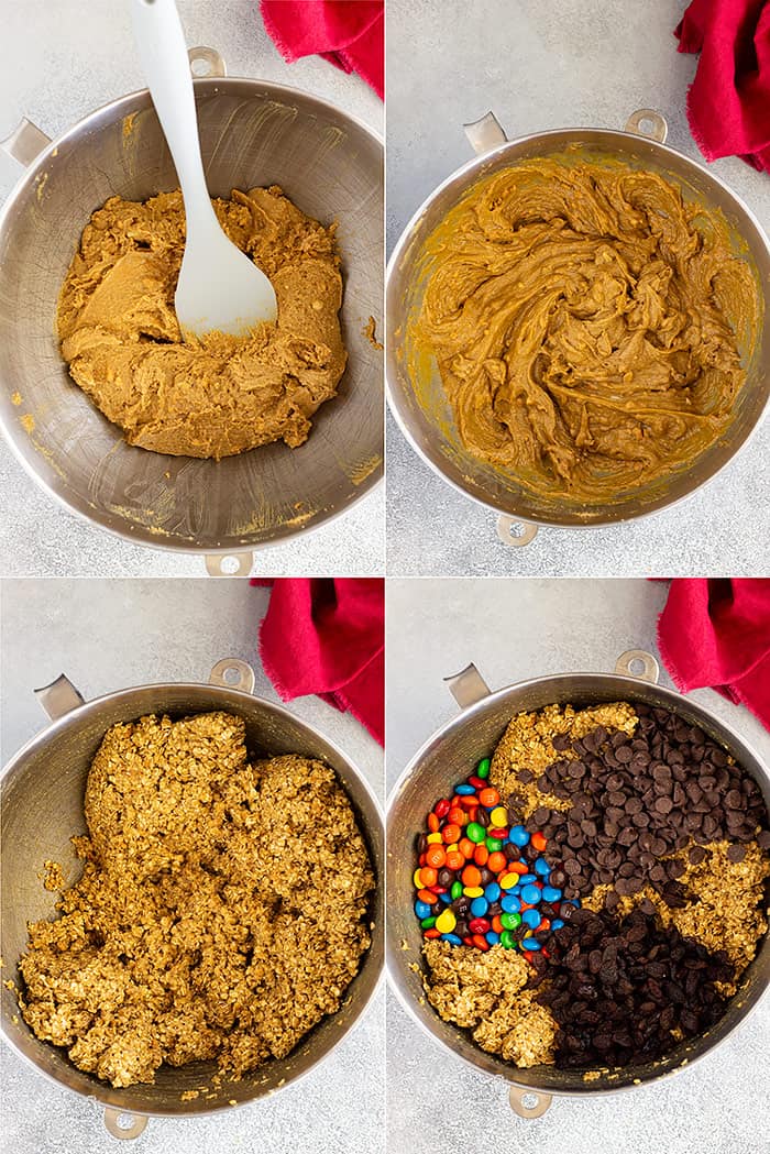 Pictures of cookies being mixed up. 