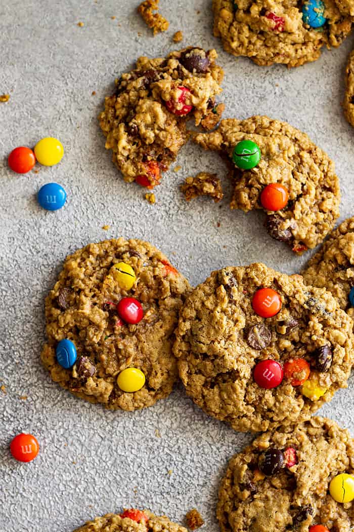 Cookies placed on a board with M&M's around. 