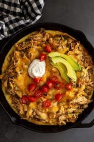Top down view of chicken tamale pie.