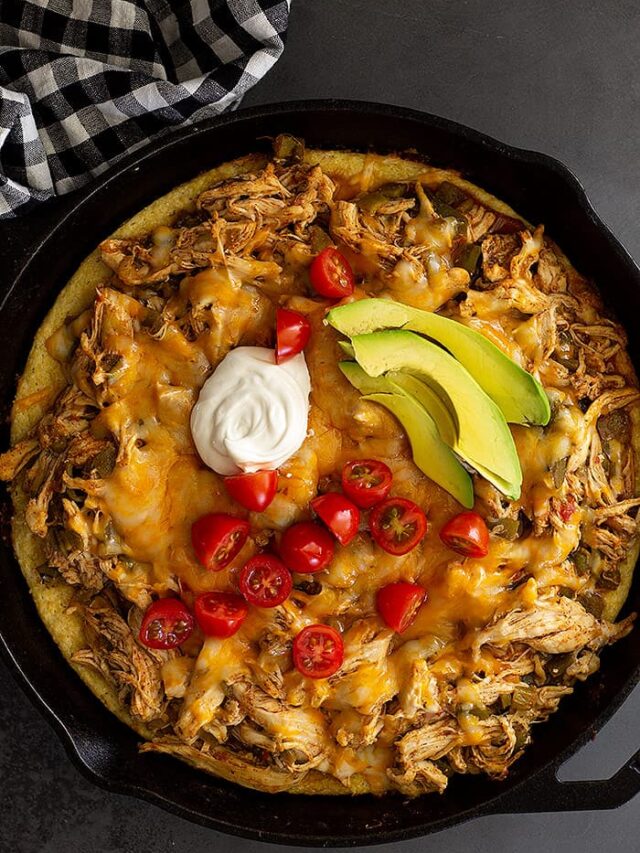 Top down view of chicken tamale pie.