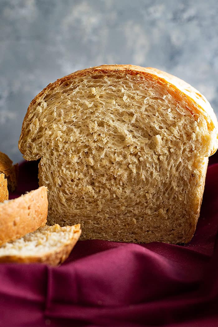 Bread sliced to show the interior of the bread. 