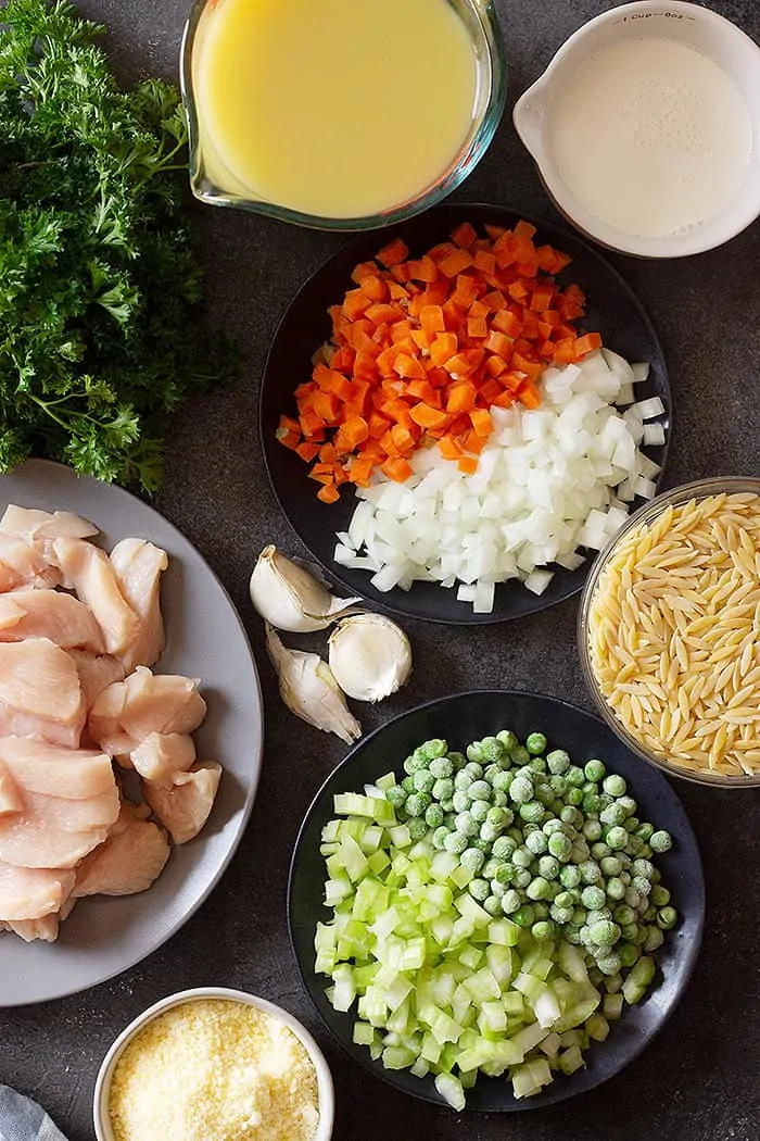 Ingredients prepped in bowls. 