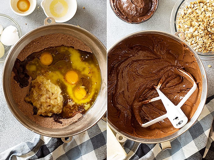 Cake batter being mixed. 