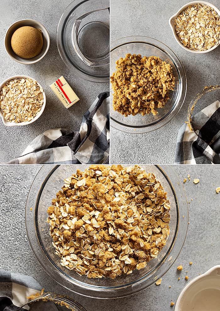 Pictures of the oatmeal topping for the cake. 