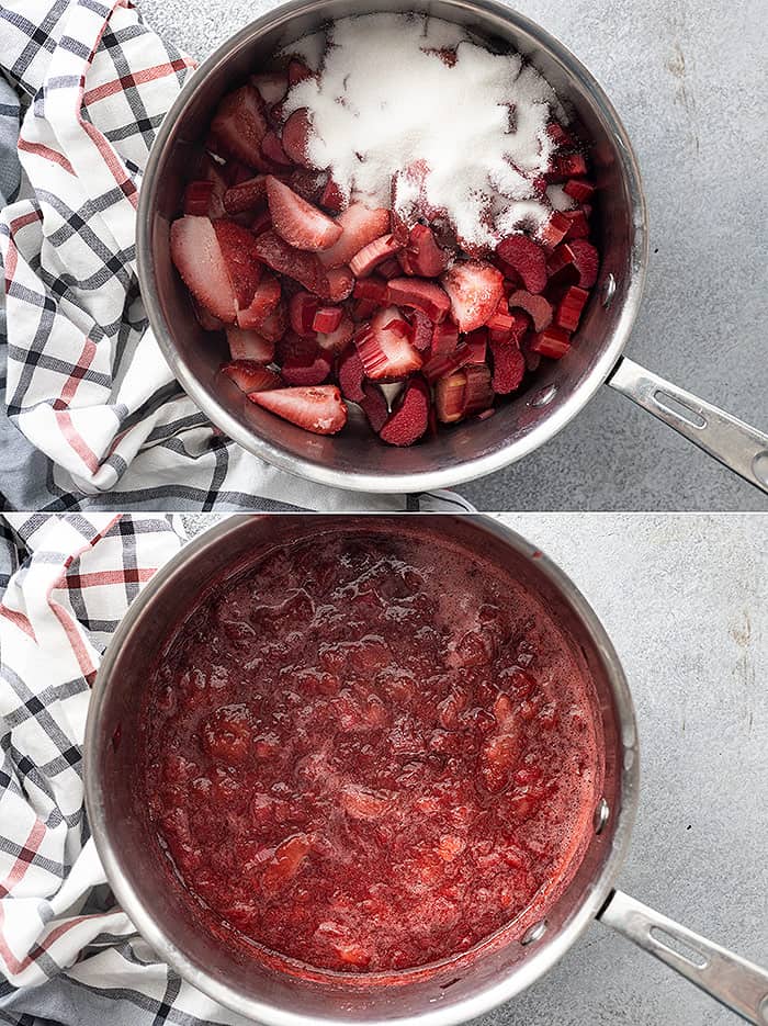 Two pictures showing how to make the sauce. 