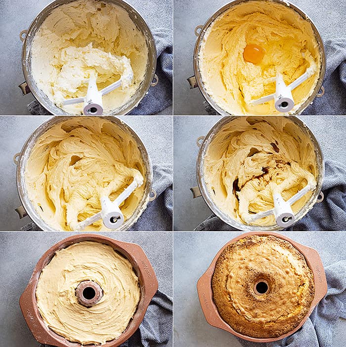 Six steps showing how to make this cake. 