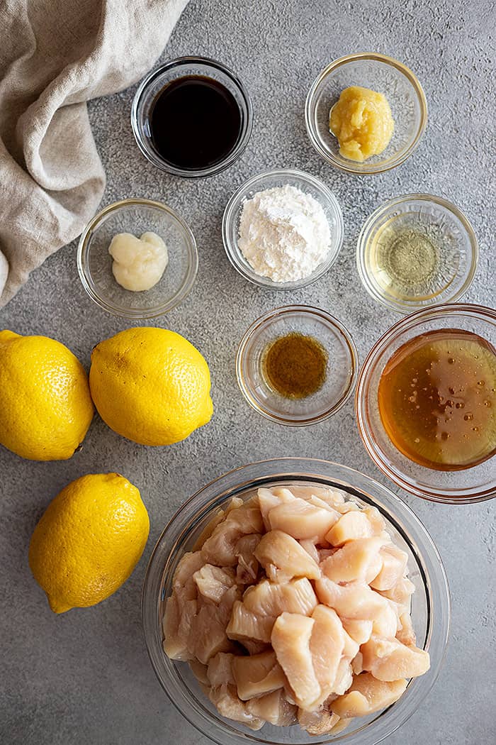 Ingredients needed to make this super easy chinese lemon chicken.