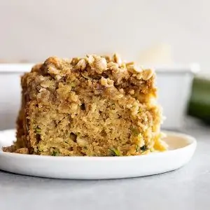 A large serving of zucchini coffee cake with lots of streusel topping!