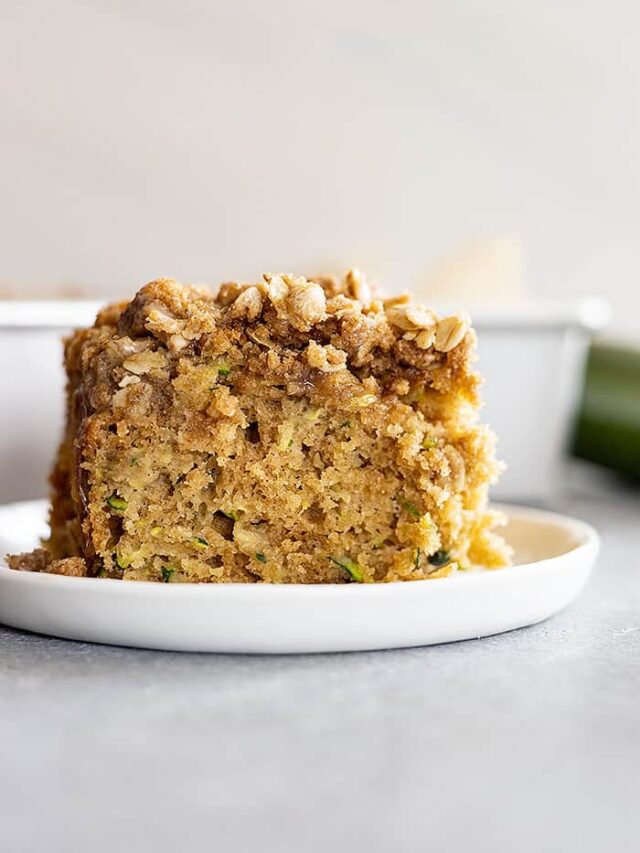 A large serving of zucchini coffee cake with lots of streusel topping!