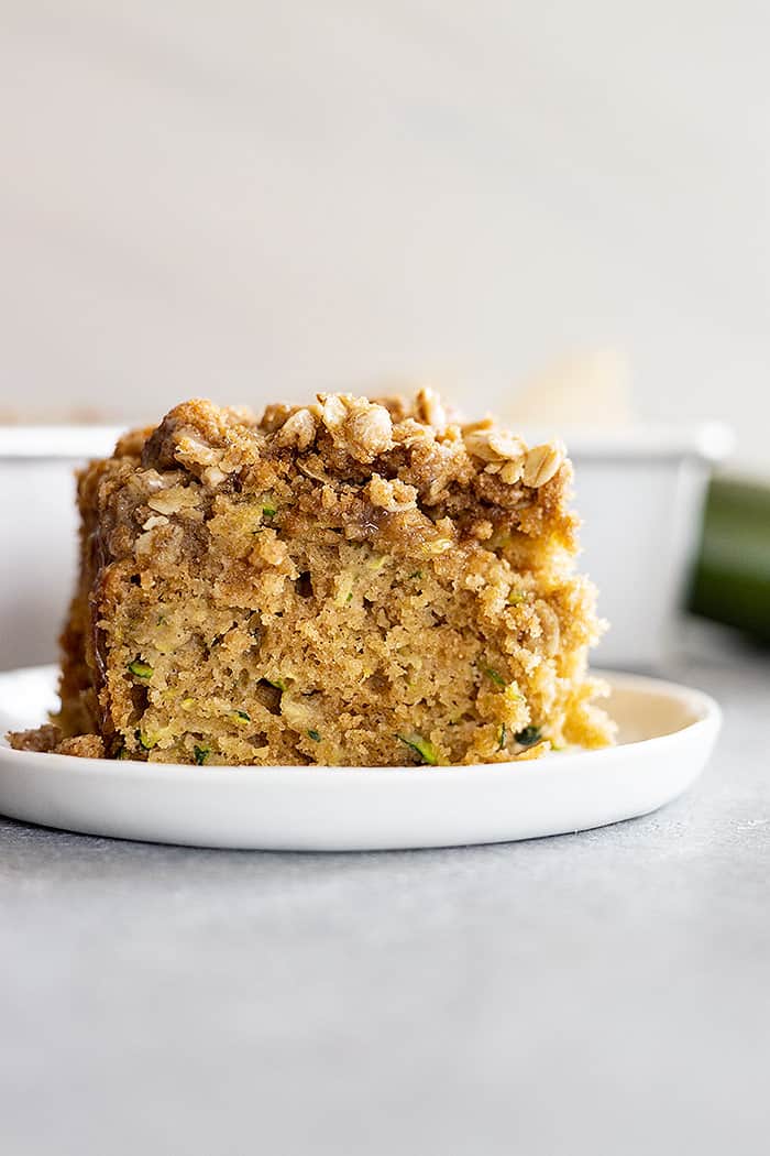 A large serving of zucchini coffee cake with lots of streusel topping! 