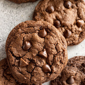 A close up of the double chocolate chip cookies.