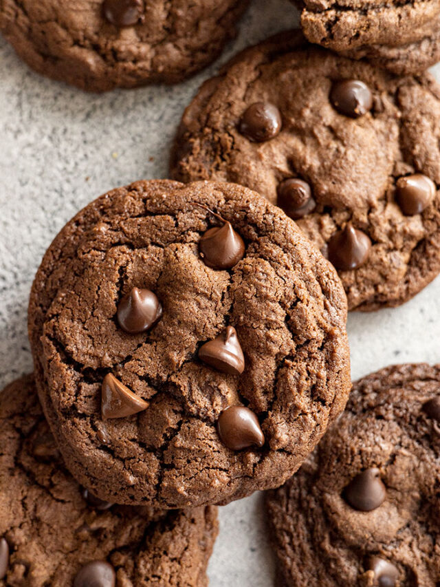 A close up of the double chocolate chip cookies.