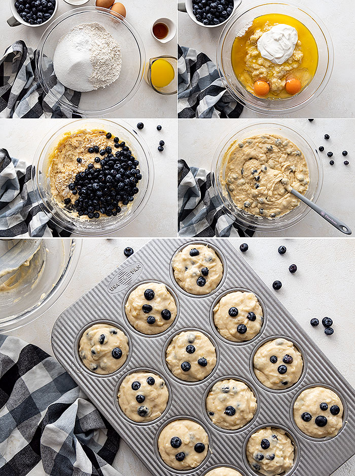 Five pictures showing how to make these delicious muffins!