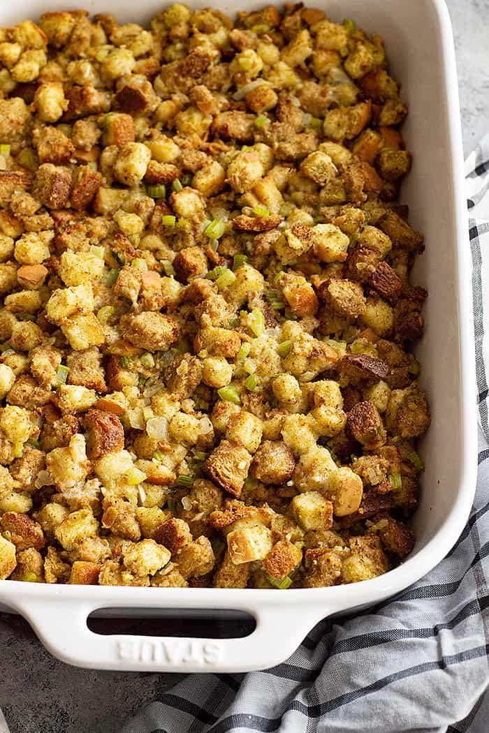 Homemade stuffing, fresh from the oven.