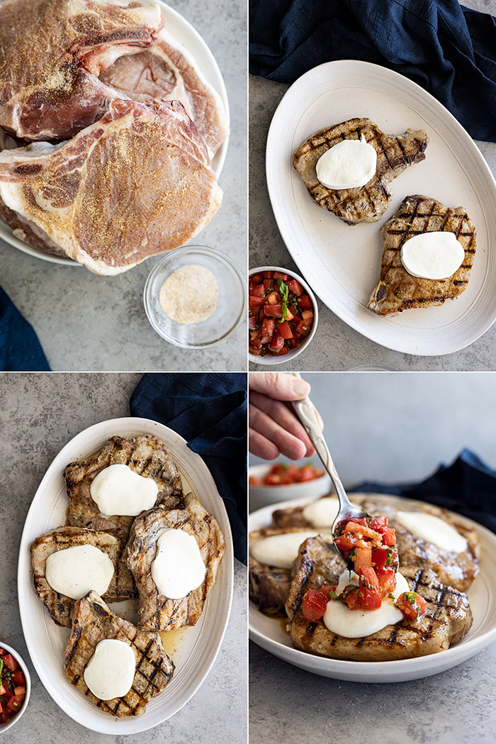 Four pictures showing how to make these delicious pork chops. 