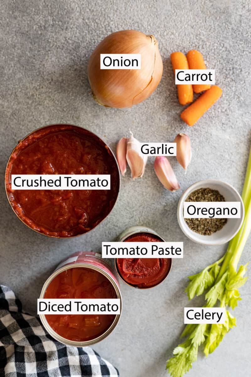 Ingredients: Onion, garlic, oregano, canned tomatoes