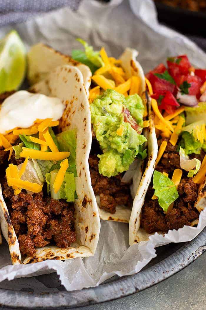 Close up of tacos made with the best taco meat recipe.