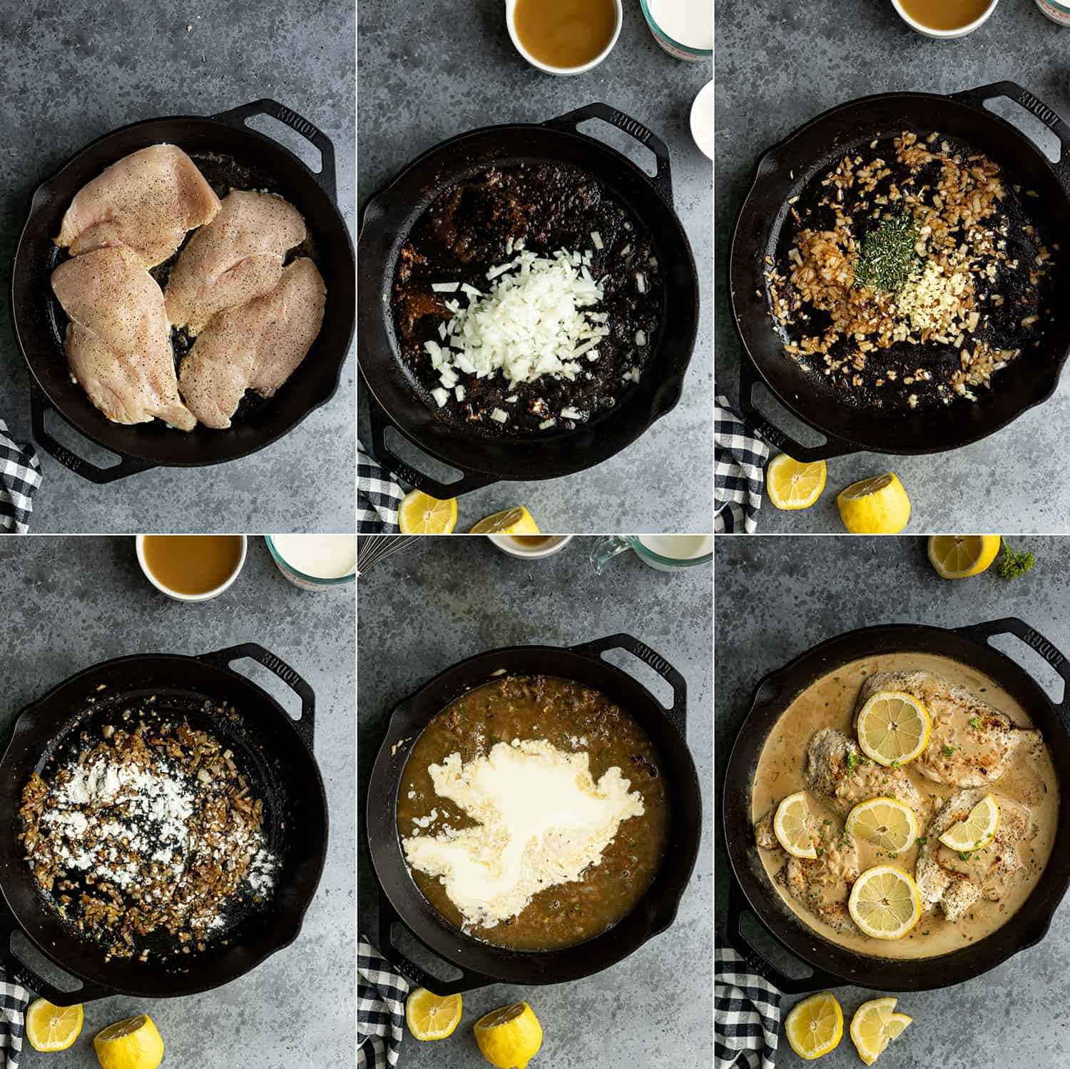 Six pictures showing how to make this fast and easy chicken dinner. 