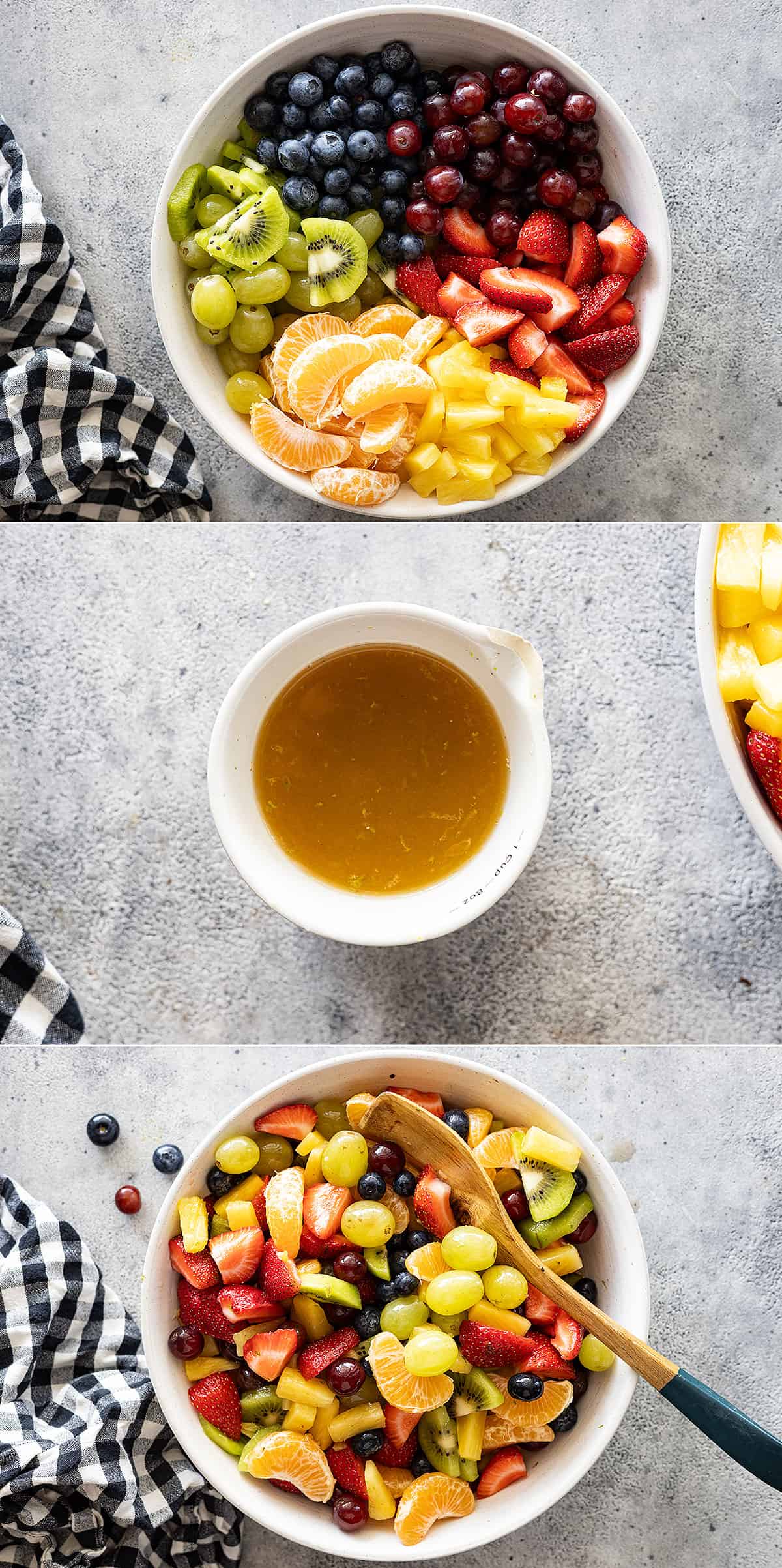 Three pictures showing how to make this delicious and easy to make salad.