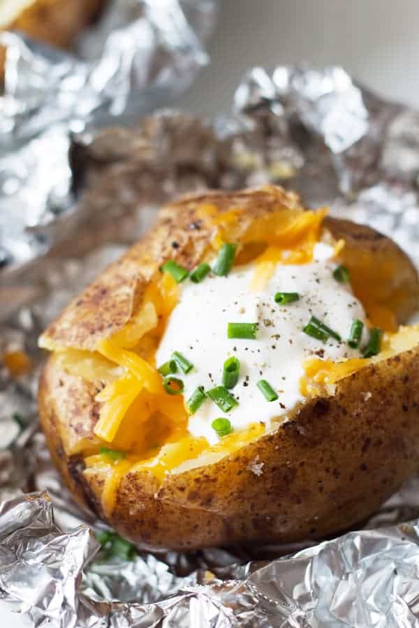 closeup: loaded slow cooker baked potato