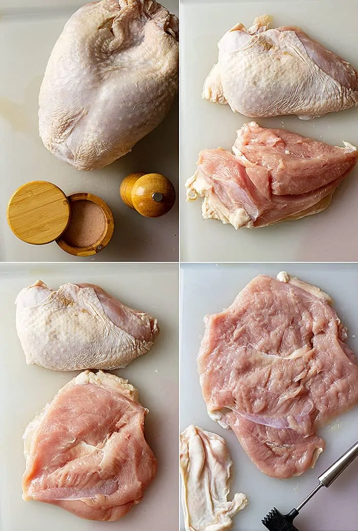 overhead collage showing how to debone a turkey breast
