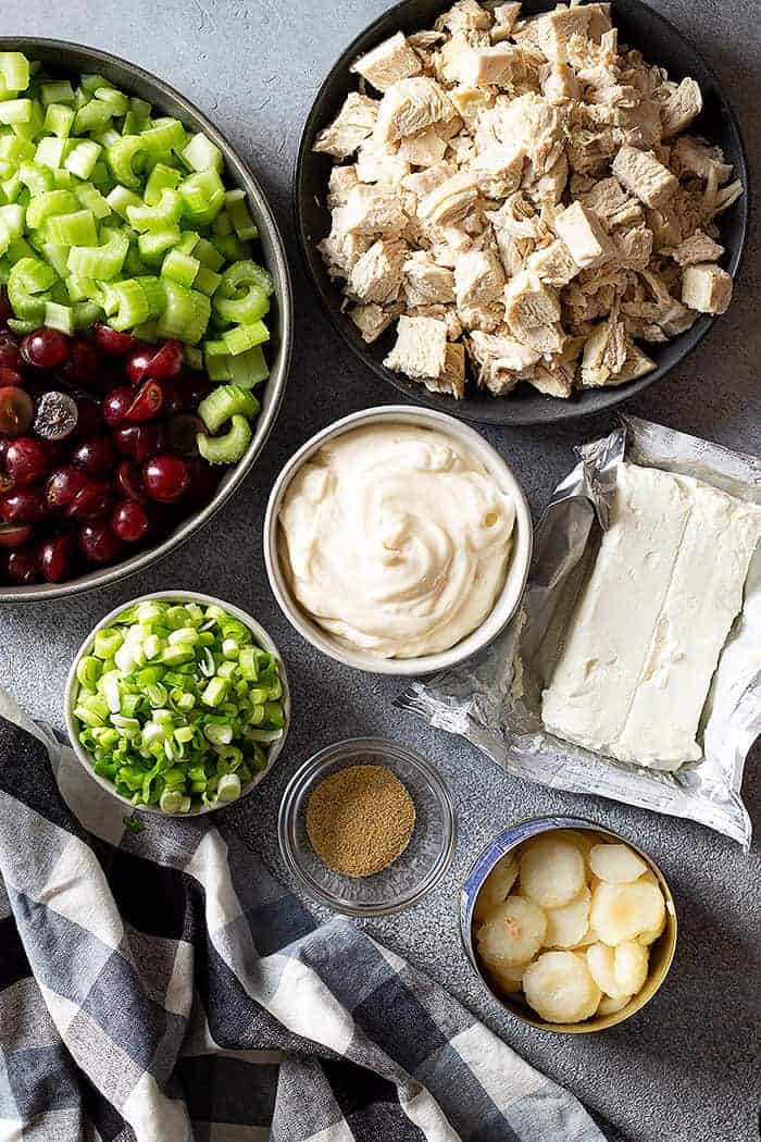 ingredients to make chicken salad with cream cheese and grapes