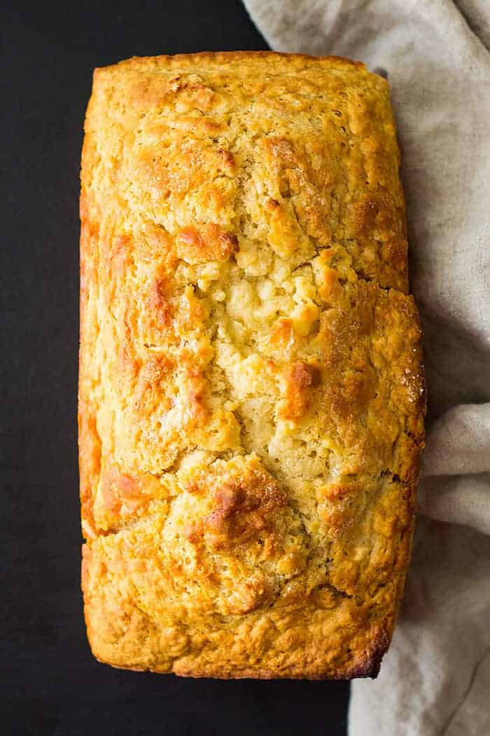 overhead: loaf of this recipe for beer bread