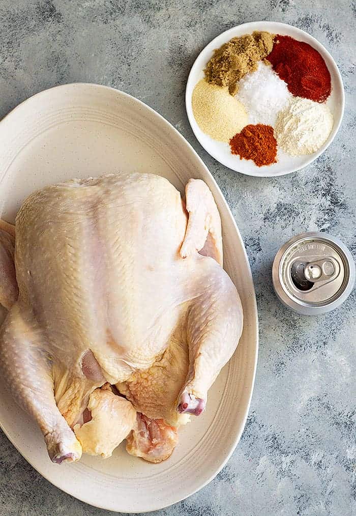 overhead: beer can chicken recipe ingredients