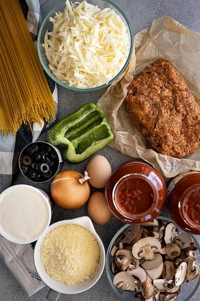 overhead: ingredients needed for million dollar spaghetti casserole