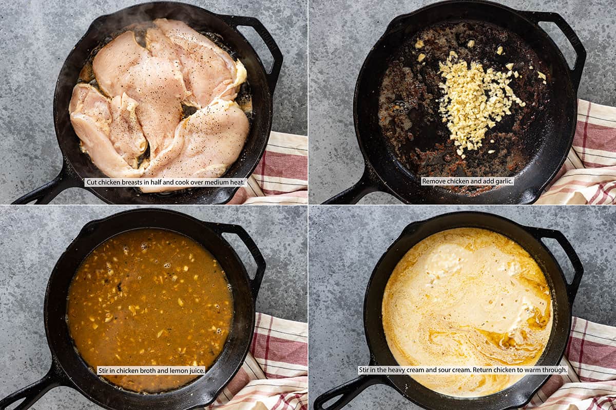 Four pictures showing how to make this super yummy chicken dish. 