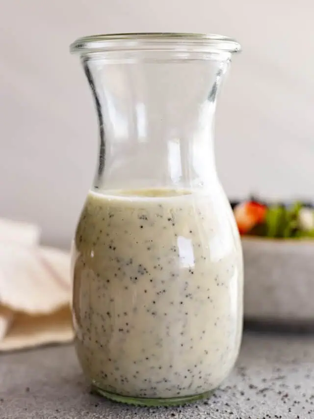 Creamy poppyseed dressing in a bottle.