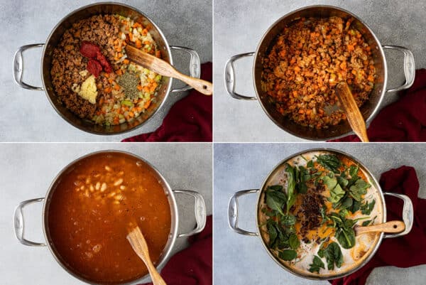 Four pictures showing how to make the soup.