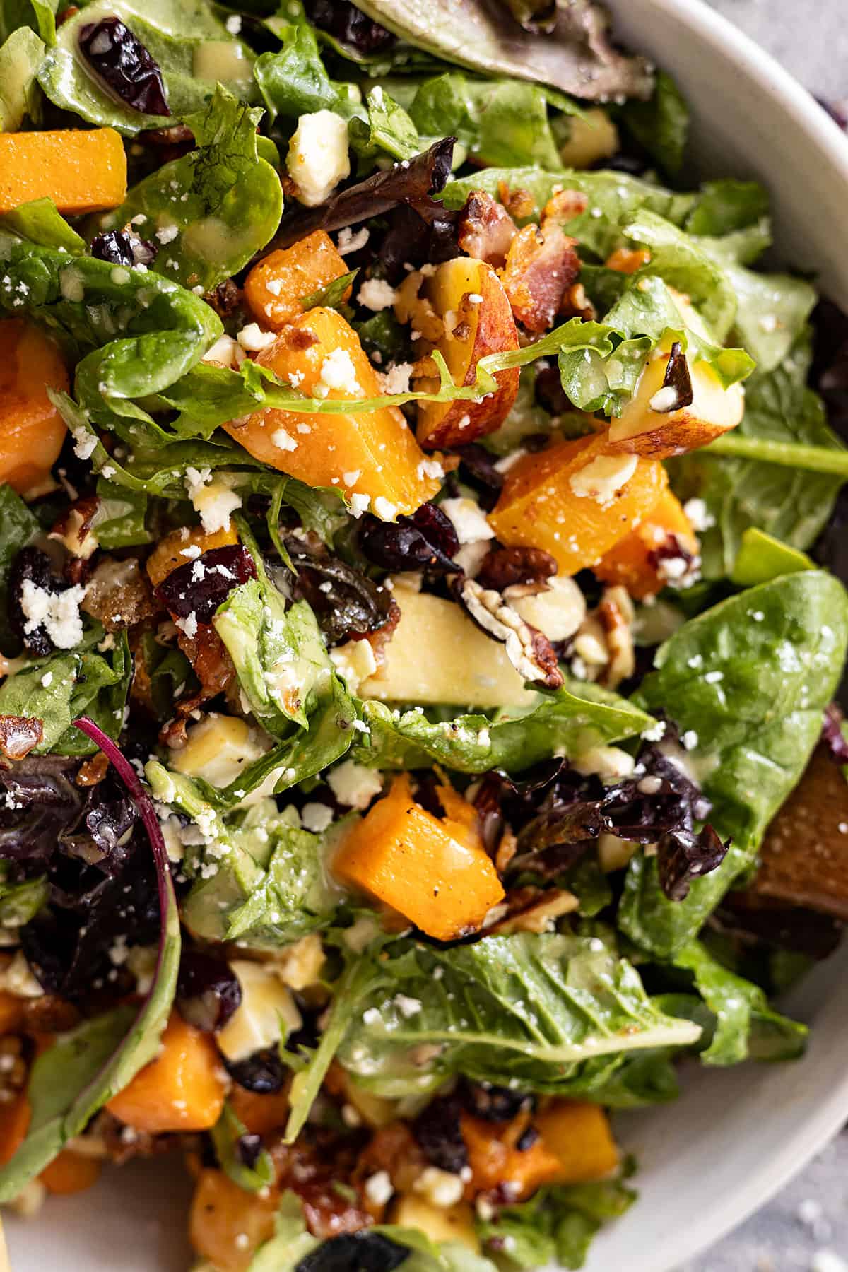 Close up of butternut squash salad. 