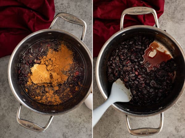 Boiling dried cranberries.