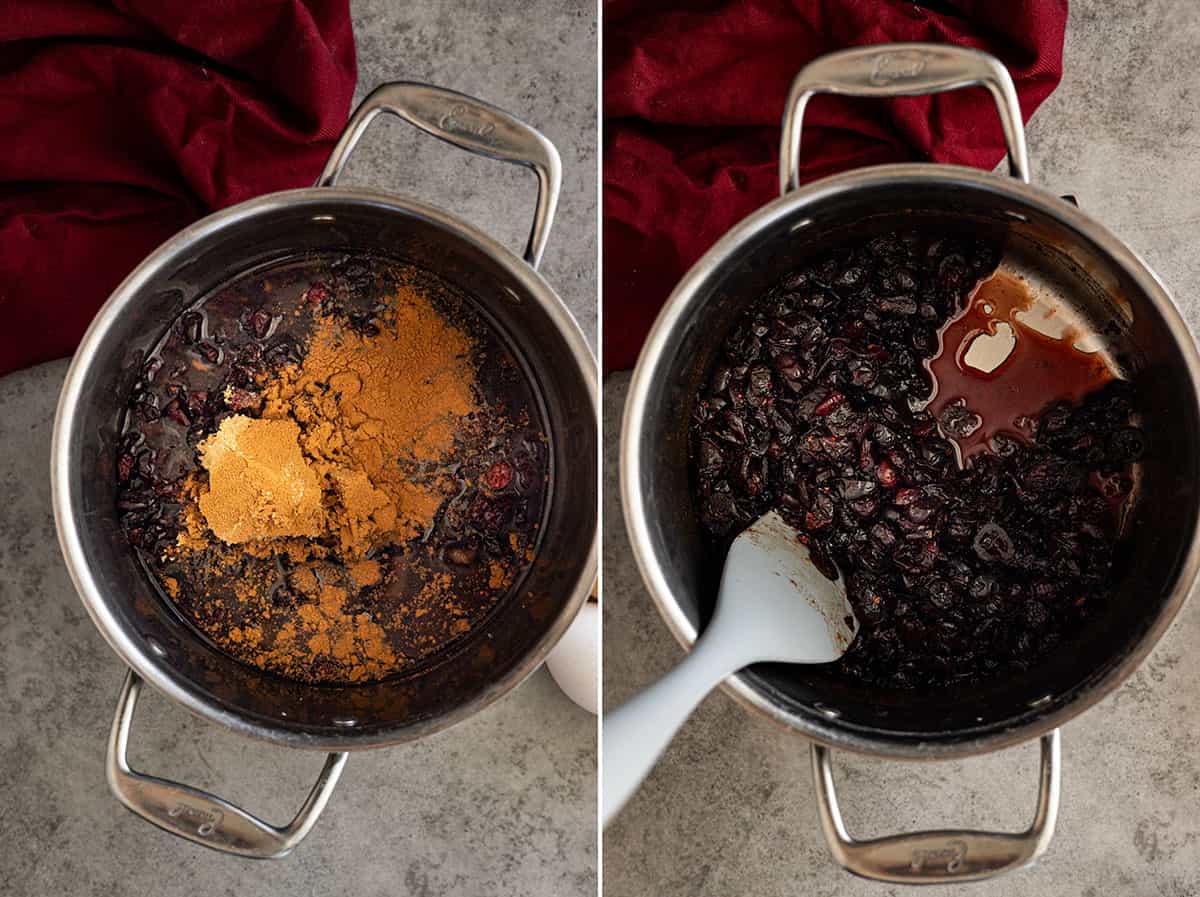 Boiling dried cranberries. 