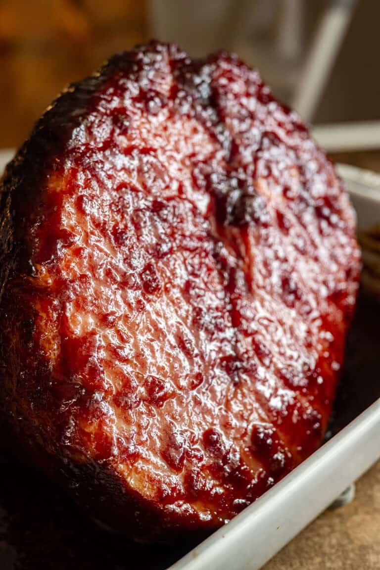 jalapeno cranberry glazed ham fresh from the oven.