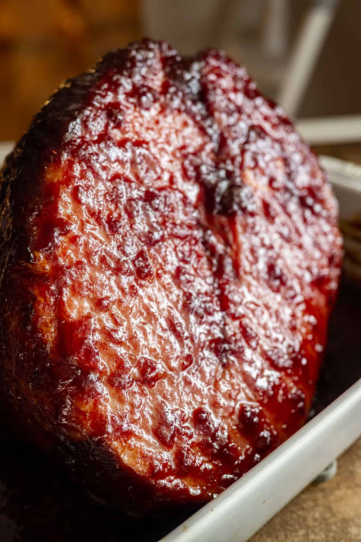 jalapeno cranberry glazed ham fresh from the oven. 