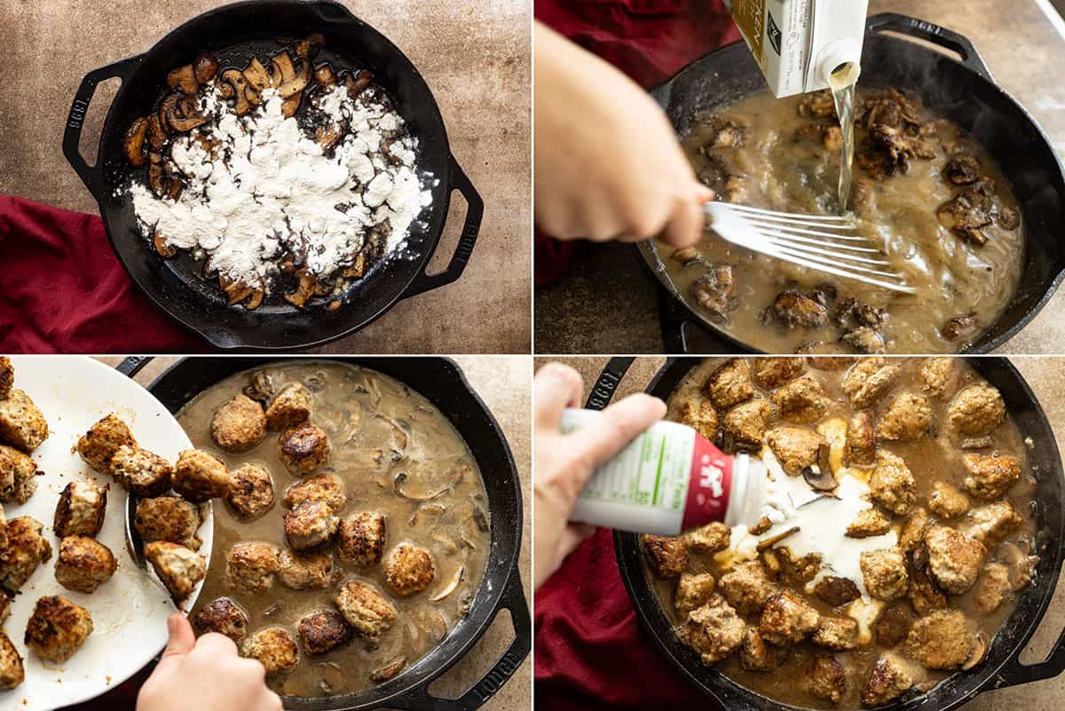 four pictures showing how to make the gravy. 