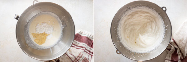 two pictures showing making whipped cream.
