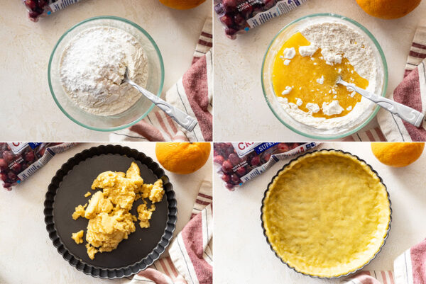 four pictures showing how to make the crust.