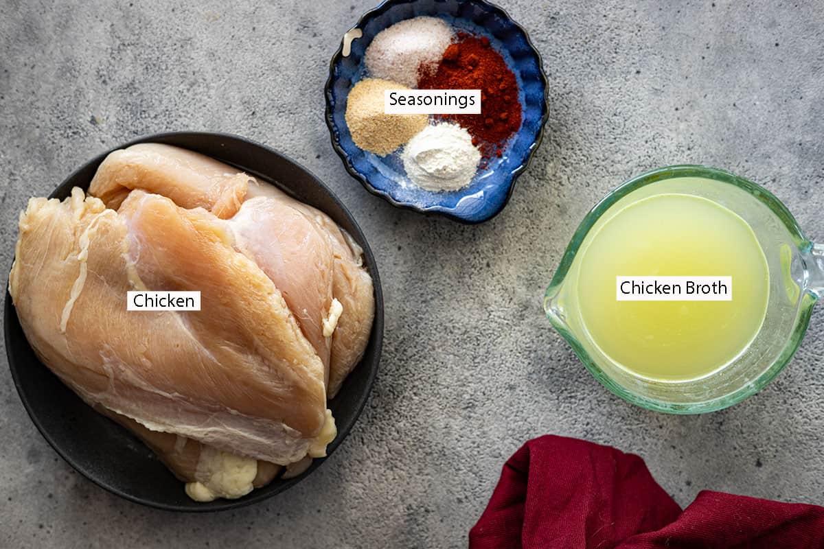 Ingredients: chicken, seasonings, chicken broth.