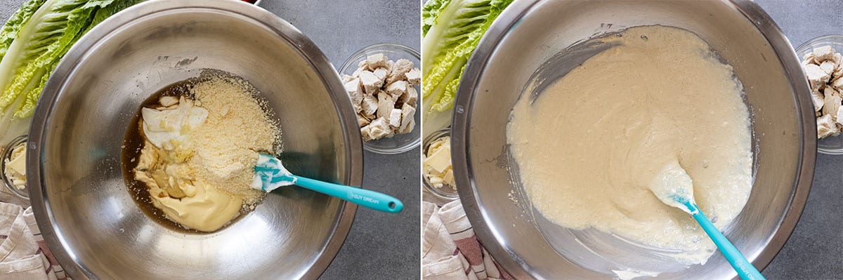 Two pictures showing how to make the dressing.