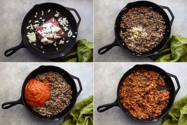 Pictures showing how to make the beef mixture.